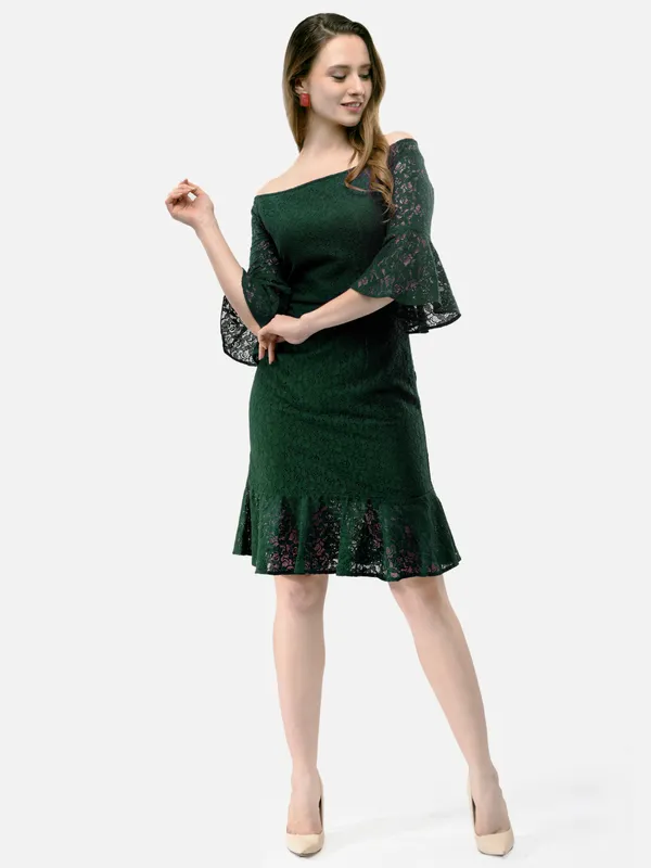 Green_Off-Shoulder_Self_Design_Lace_Sheath_Dress_For_Women