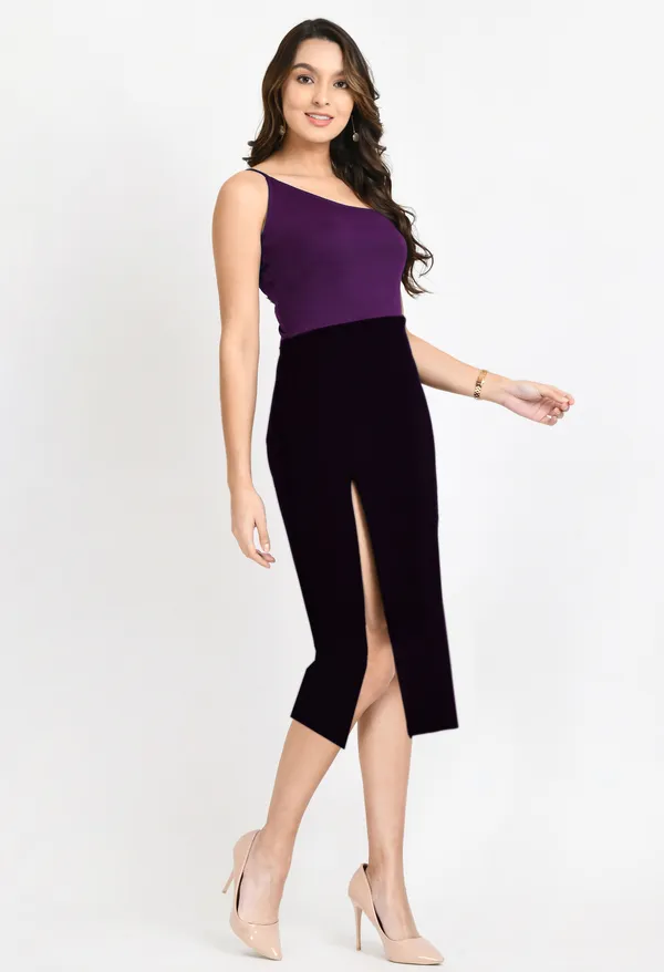 V&M_Purple_And_Black_Color_Block_Front_Slit_dress_For_Women