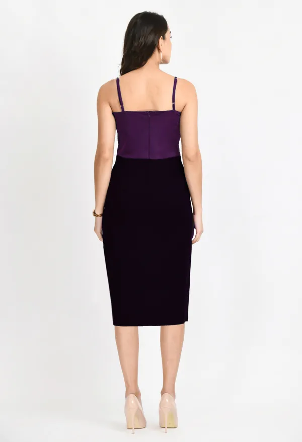 V&M_Purple_And_Black_Color_Block_Front_Slit_dress_For_Women