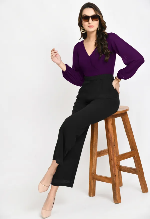 V&M_Purple_And_Black_Color_Block_V-Neck_Jumpsuit_For_Women