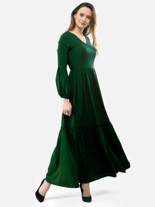 Dark_Green_V-_Neck_Bishop_Sleeves_Boho_Maxi_Dress_For_Women