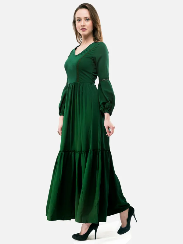 Dark_Green_V-_Neck_Bishop_Sleeves_Boho_Maxi_Dress_For_Women
