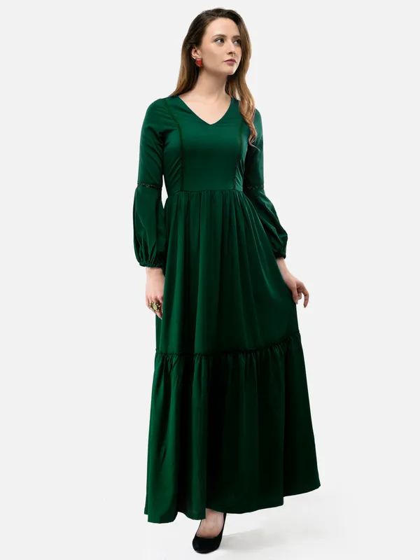 Dark_Green_V-_Neck_Bishop_Sleeves_Boho_Maxi_Dress_For_Women