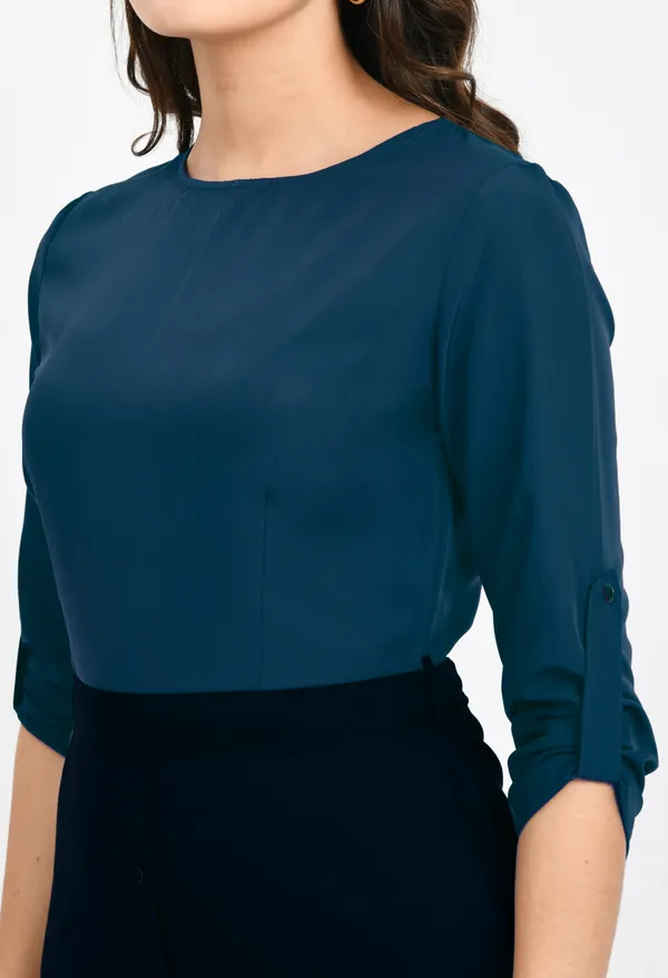 V&M_Teal_Blue-Black_Shift_Dress_For_Women