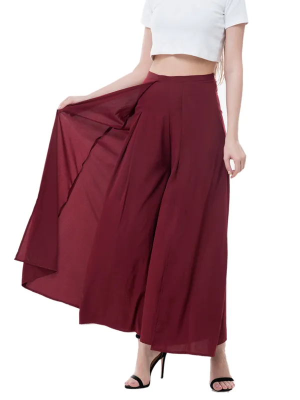 Maroon_Women_Maroon_Regular_Fit_Solid_Parallel_Skirt_Palazzo