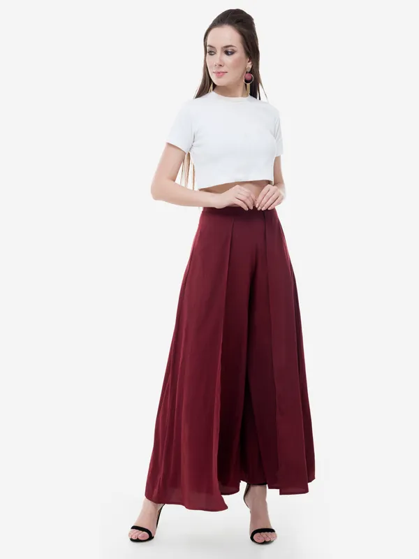 Maroon_Women_Maroon_Regular_Fit_Solid_Parallel_Skirt_Palazzo