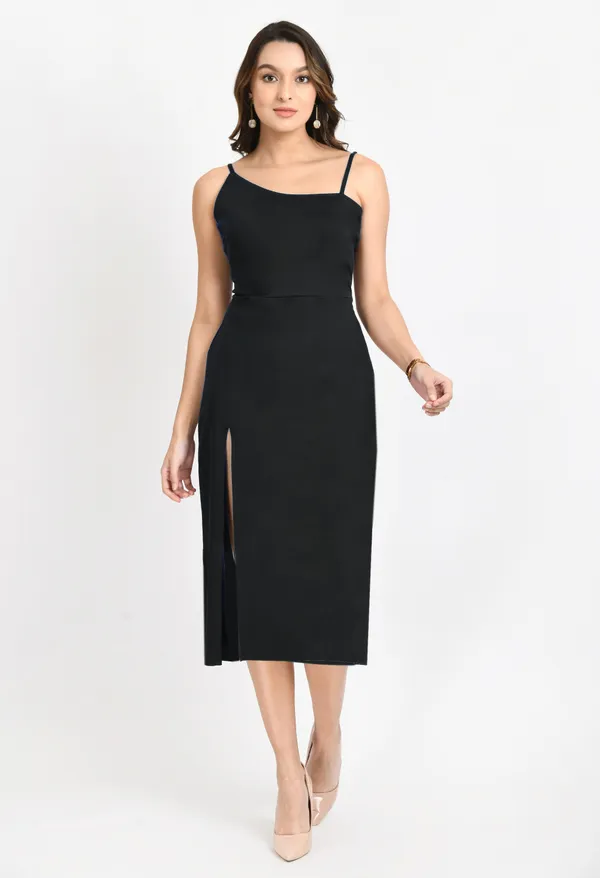 V&M_Black_Front_Slit_Midi_dress_For_Women