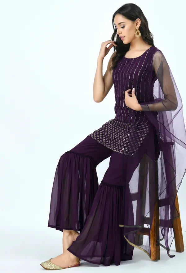 Purple_Ethnic_Motifs_Embroidered_Kurti_With_Sharara_&_Dupatta_For_Women