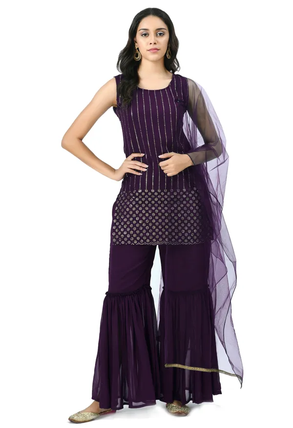 Purple_Ethnic_Motifs_Embroidered_Kurti_With_Sharara_&_Dupatta_For_Women
