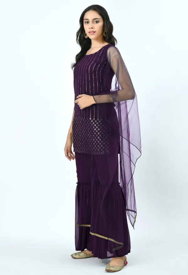 Purple_Ethnic_Motifs_Embroidered_Kurti_With_Sharara_&_Dupatta_For_Women