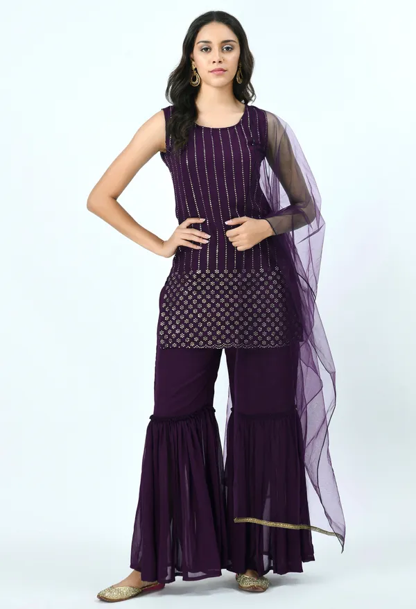 Purple_Ethnic_Motifs_Embroidered_Kurti_With_Sharara_&_Dupatta_For_Women
