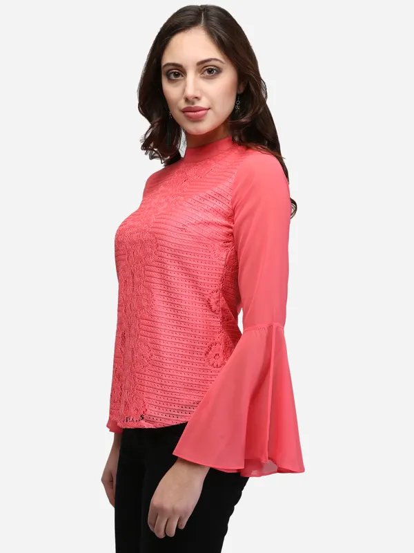 Powder_Pink_Floral_Lace_Ban_Collar_Bell_Sleeves_Party_Wear_Top