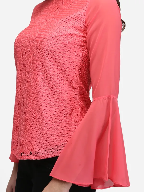 Powder_Pink_Floral_Lace_Ban_Collar_Bell_Sleeves_Party_Wear_Top