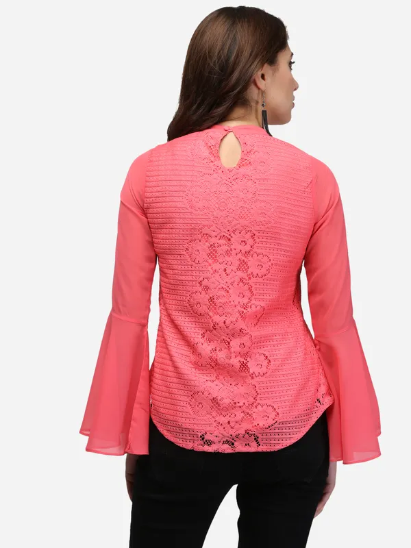 Powder_Pink_Floral_Lace_Ban_Collar_Bell_Sleeves_Party_Wear_Top