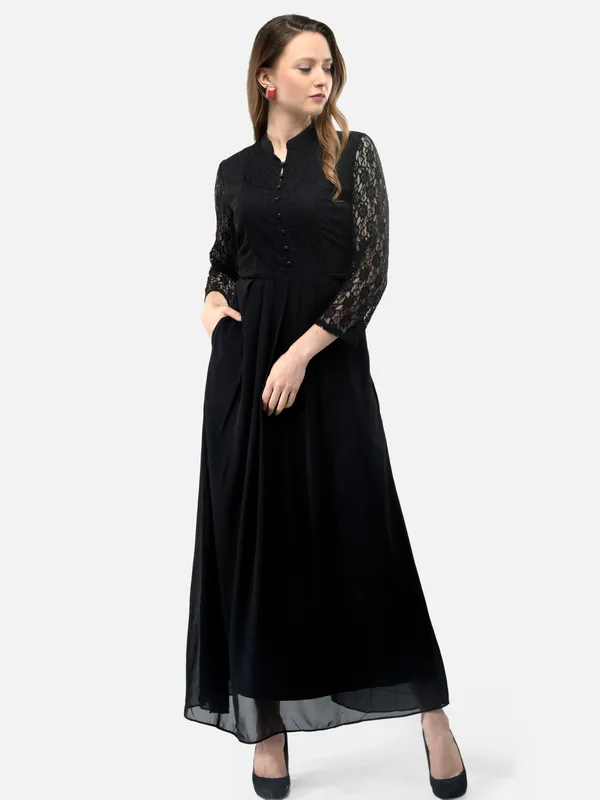 Black_Georgette_Ban_Collar_Full_Sleeves_Long_Maxi_Dress_For_Women