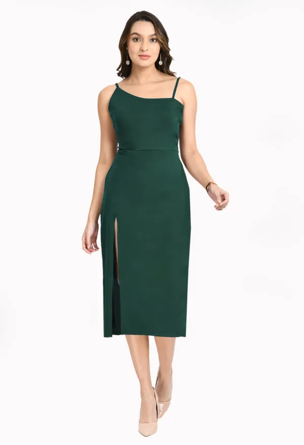 V&M_green_Front_Slit_Midi_dress_For_Women
