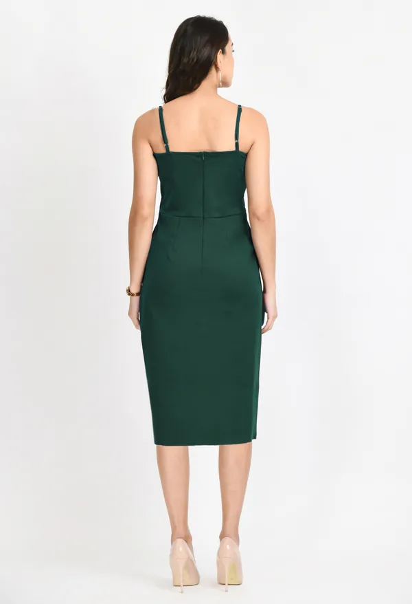 V&M_green_Front_Slit_Midi_dress_For_Women