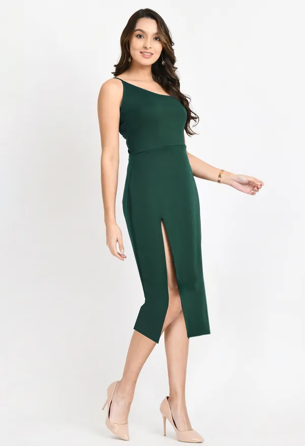 V&M_green_Front_Slit_Midi_dress_For_Women