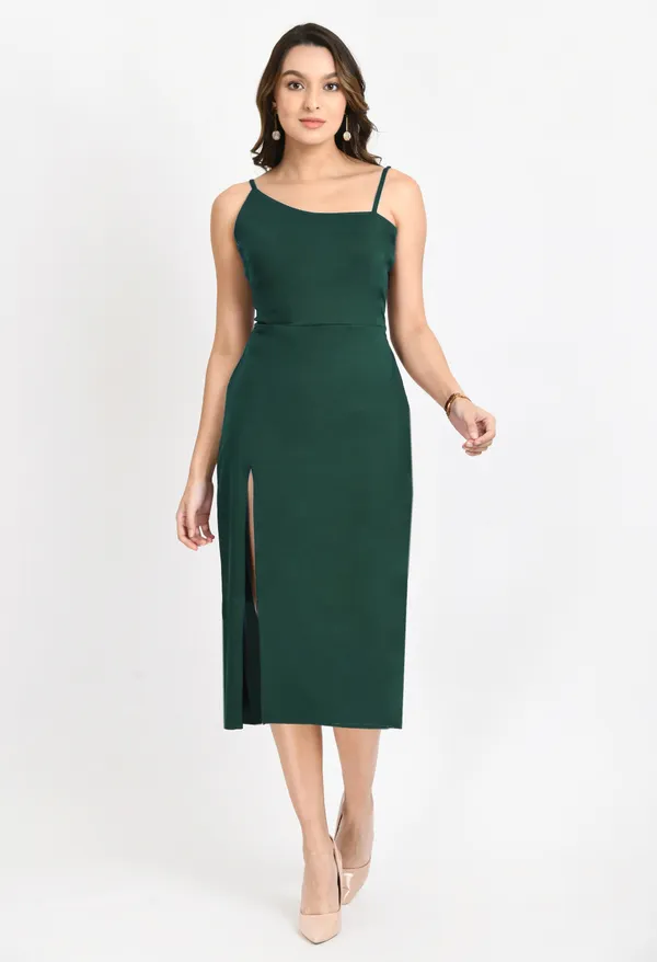 V&M_green_Front_Slit_Midi_dress_For_Women