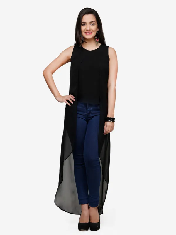 Black_High_Low_Sleeveless_Round_Neck_Classy_Maxi_Top_For_Women