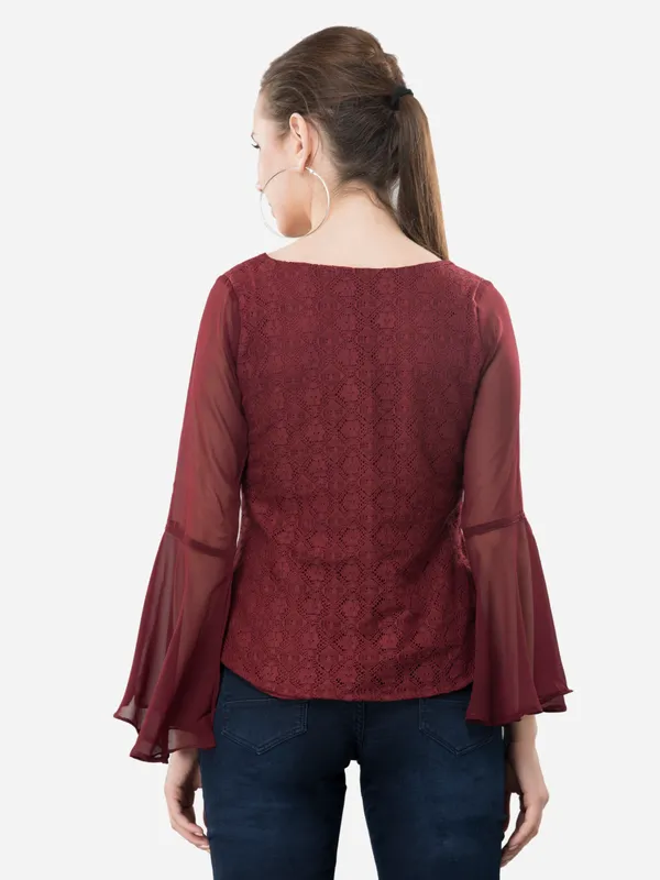 Maroon_Casual_Cotton_Net_V-Neck_Bell_Sleeves_Top