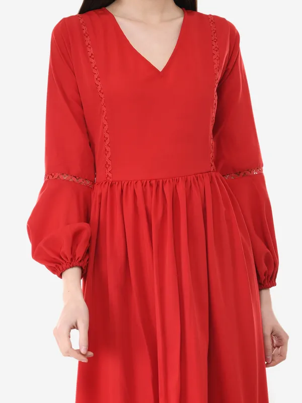 Red_V-Neck_Bishop_Sleeves_Long_Maxi_Gown_For_Women