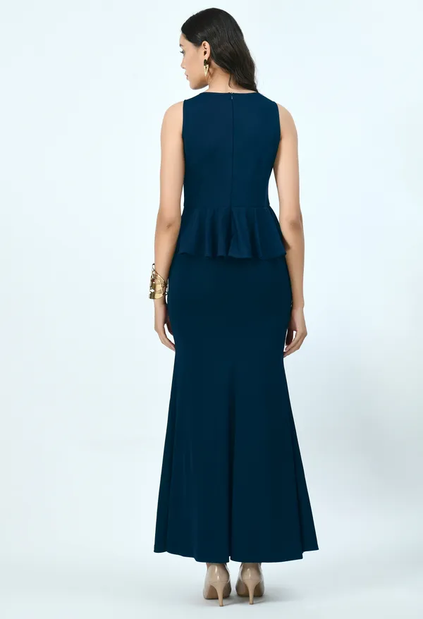 Teal_Scuba_Peplum_Maxi_Dress_For_Women