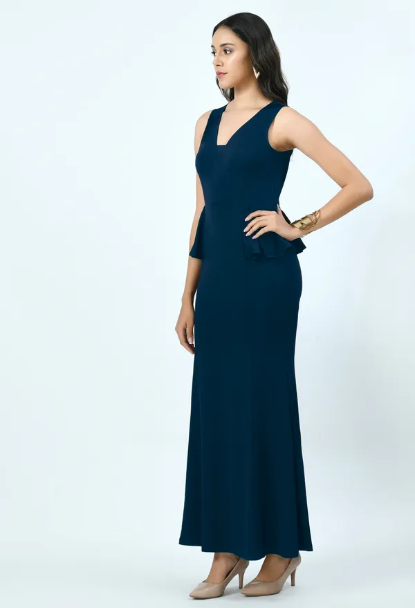 Teal_Scuba_Peplum_Maxi_Dress_For_Women