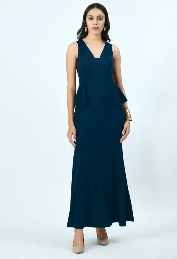 Teal_Scuba_Peplum_Maxi_Dress_For_Women