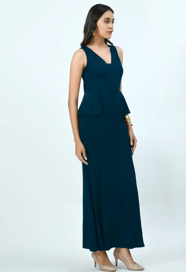 Teal_Scuba_Peplum_Maxi_Dress_For_Women