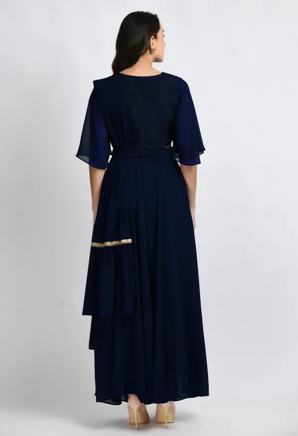 Navy_Blue_Blouse_And_Skirt_Set_With_Embellished_Belt_And_Dupatta
