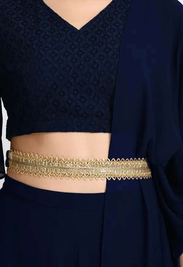 Navy_Blue_Blouse_And_Skirt_Set_With_Embellished_Belt_And_Dupatta