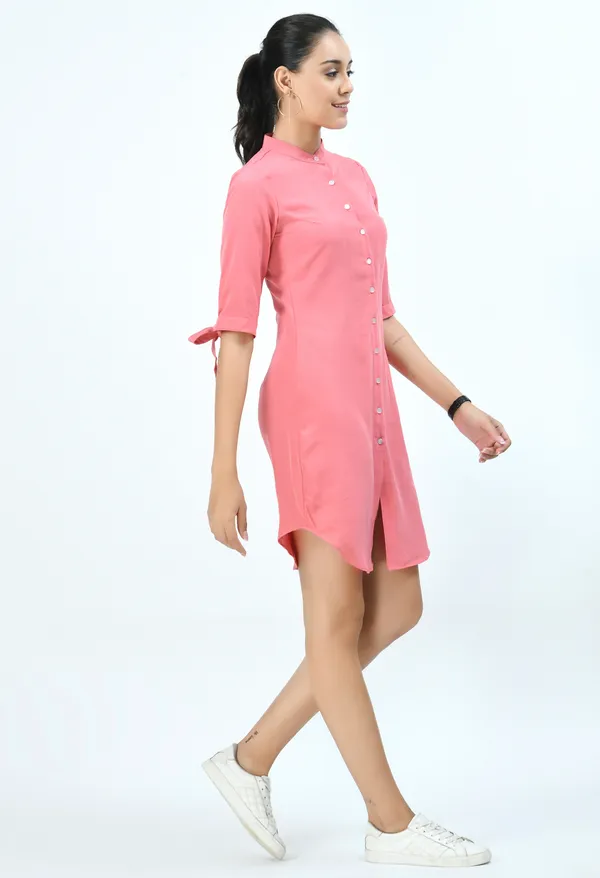Pink_Solid_Shirt_Dress_For_Women