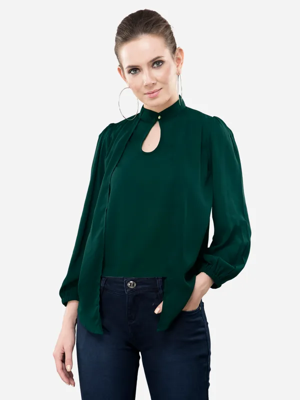 V&M_Green_High_Neck_Layered_Top_For_Women