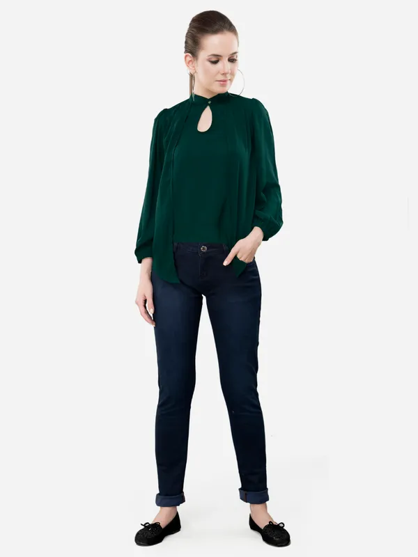 V&M_Green_High_Neck_Layered_Top_For_Women