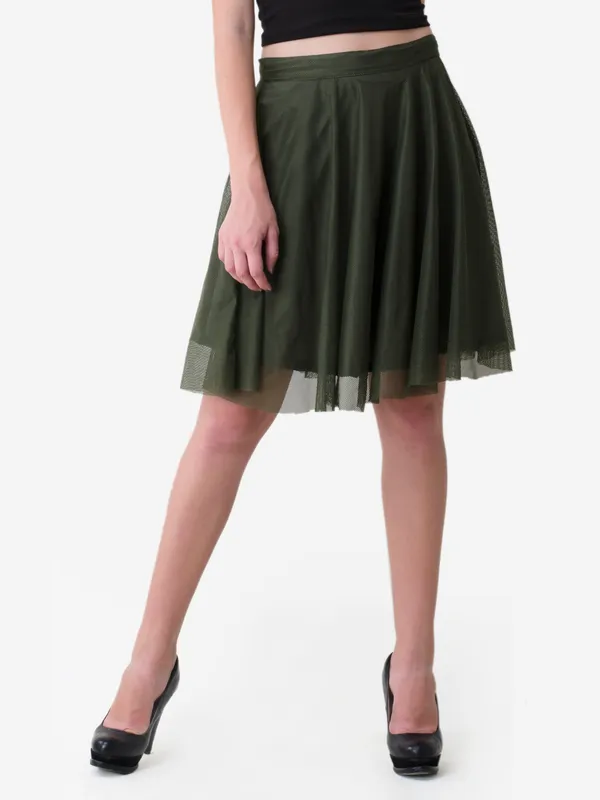 Olive_Green_Mesh_Fabric_Skirt_For_Women
