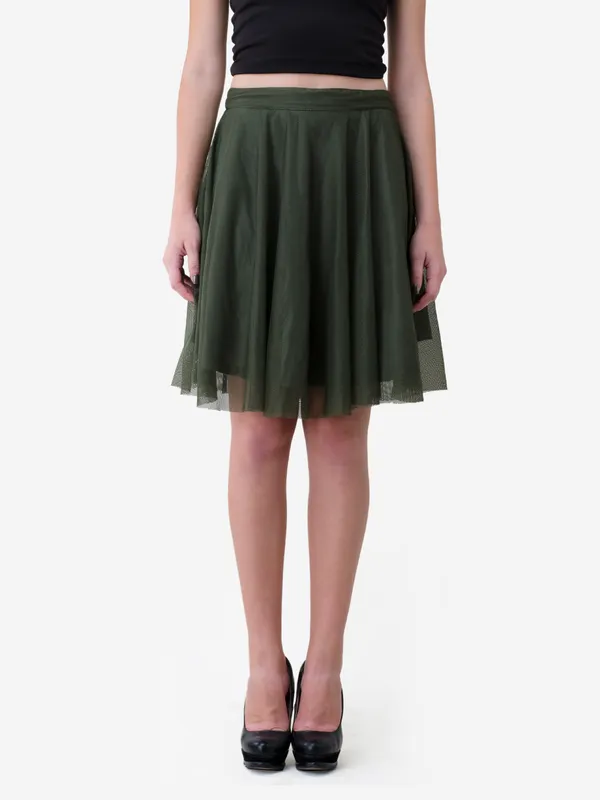 Olive_Green_Mesh_Fabric_Skirt_For_Women