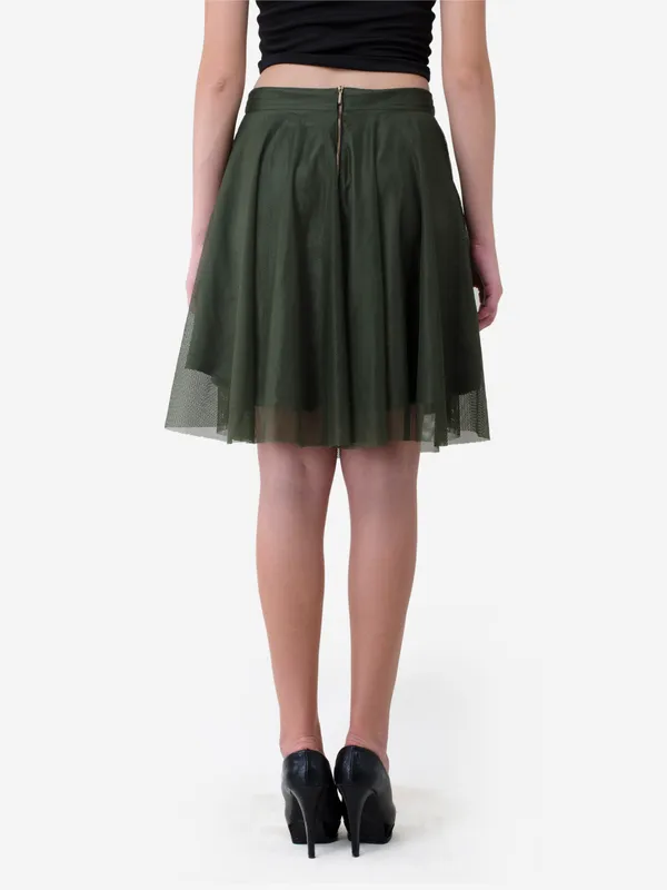 Olive_Green_Mesh_Fabric_Skirt_For_Women