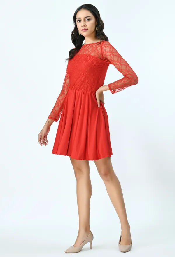 Red_Floral_Lycra_Fit_And_Flare_Dress