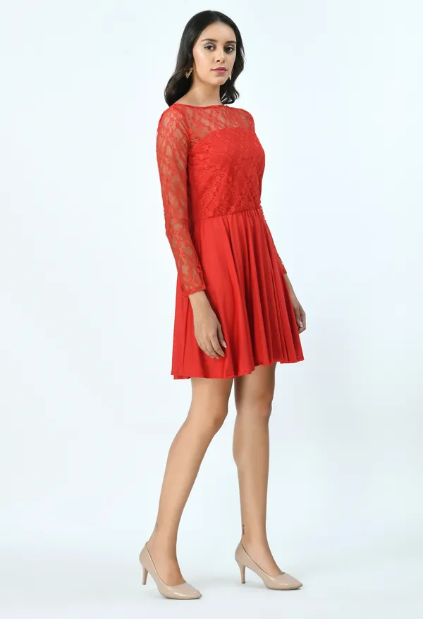 Red_Floral_Lycra_Fit_And_Flare_Dress