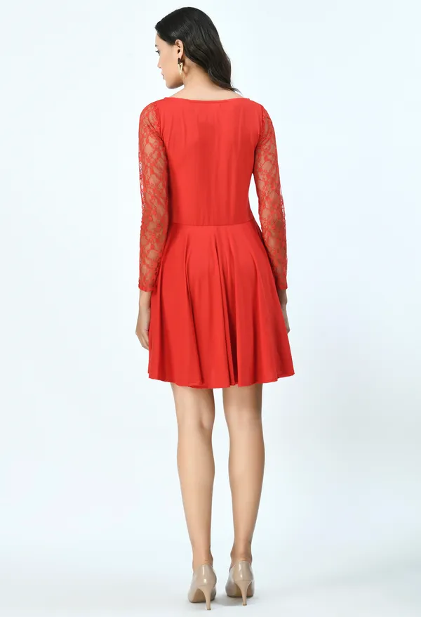 Red_Floral_Lycra_Fit_And_Flare_Dress