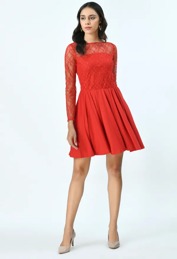 Red_Floral_Lycra_Fit_And_Flare_Dress