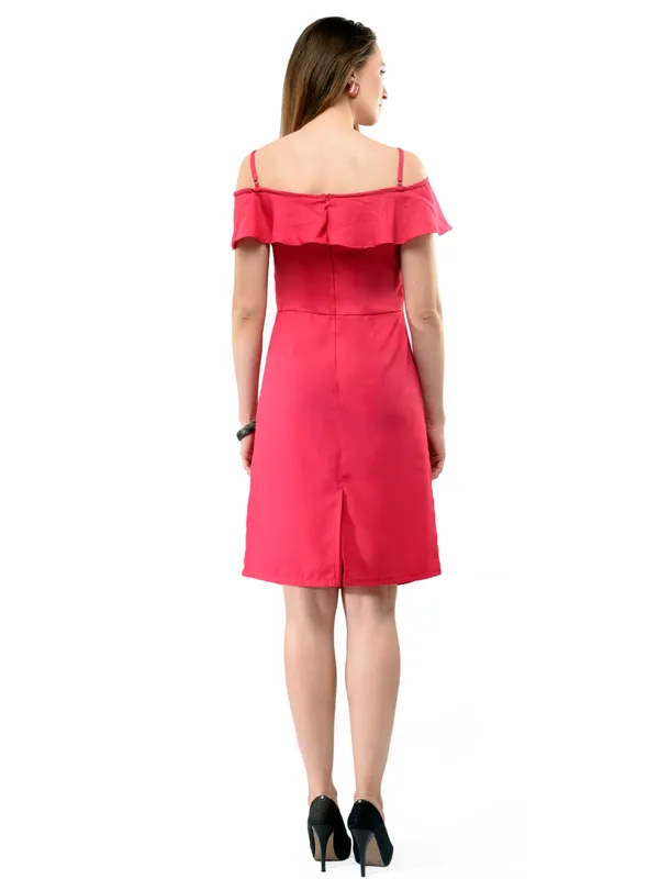 Pink_Frill_V-Neck_Stappy_Shift_Dress_For_Women