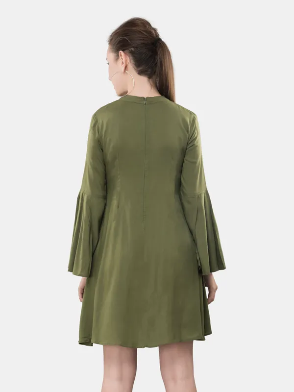 Olive_Green_Rayon_Stylish_A-Line_Ban_Collar,_Full_Bell_Sleeves_Lfor_Women