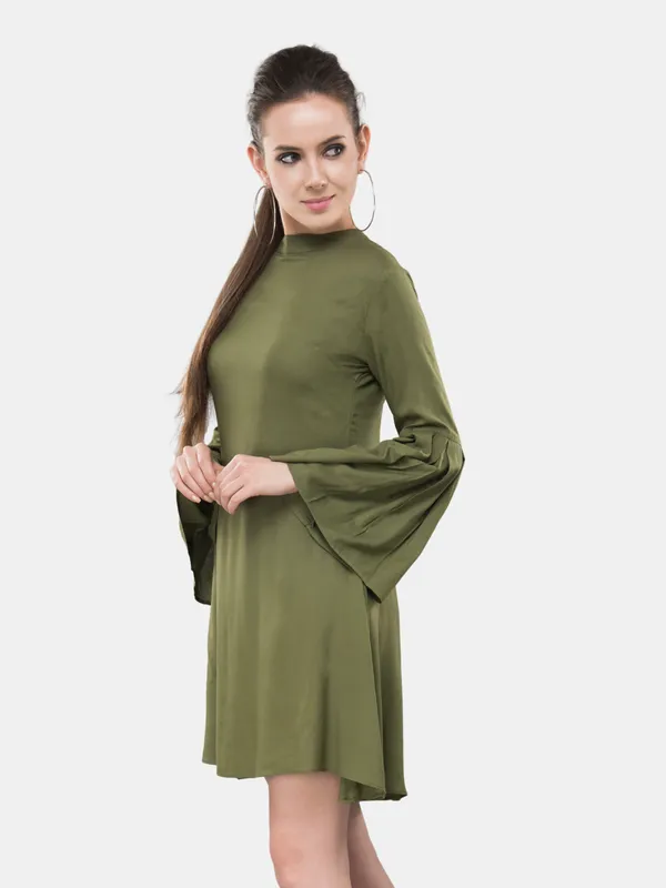 Olive_Green_Rayon_Stylish_A-Line_Ban_Collar,_Full_Bell_Sleeves_Lfor_Women