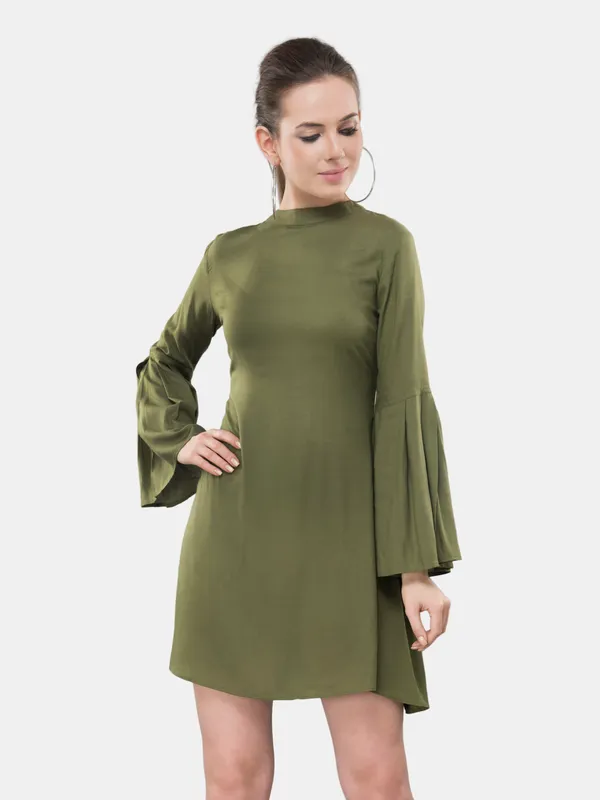 Olive_Green_Rayon_Stylish_A-Line_Ban_Collar,_Full_Bell_Sleeves_Lfor_Women