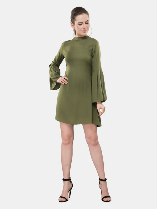 Olive_Green_Rayon_Stylish_A-Line_Ban_Collar,_Full_Bell_Sleeves_Lfor_Women