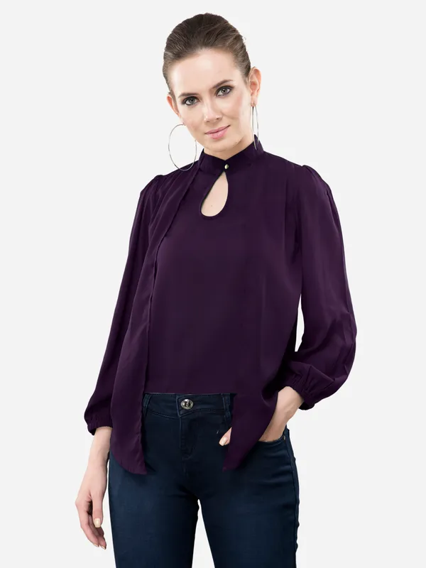 V&M_Purple_High_Neck_Layered_Top_For_Women