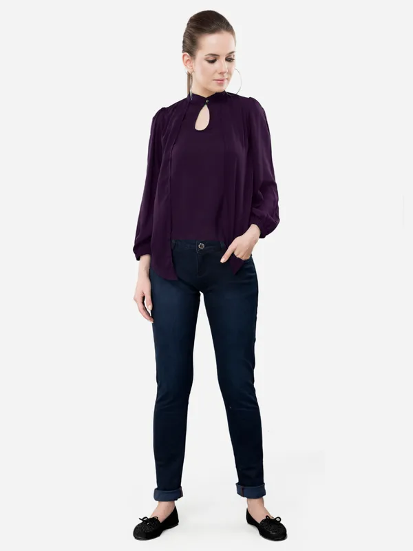 V&M_Purple_High_Neck_Layered_Top_For_Women