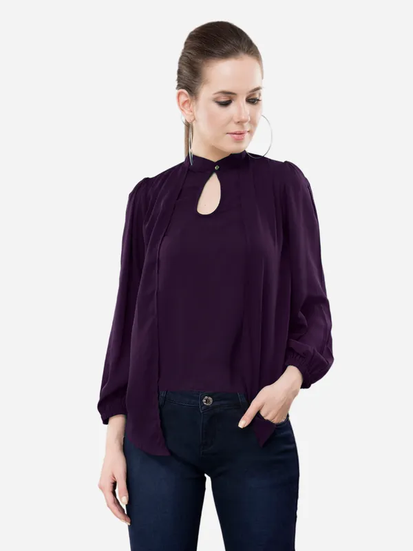 V&M_Purple_High_Neck_Layered_Top_For_Women